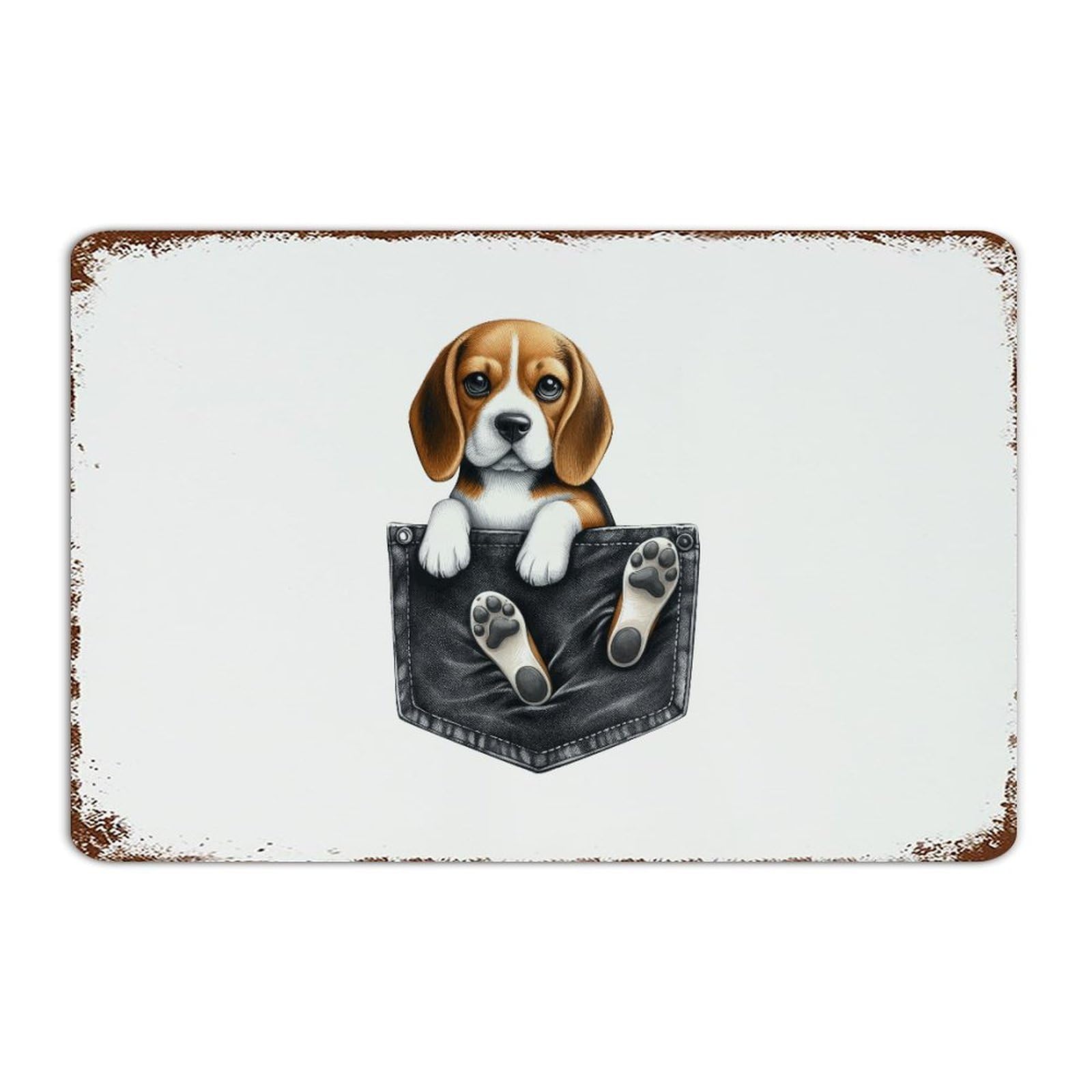 Autravelco Style-3 Retro Metal Tin Sign Dog Peeking From Pocket Beagle Wall Décor Metal Plaque For Front Door Home Pubs Club Portrait Prints Art Poster Gift For Outside 8X12 Inch