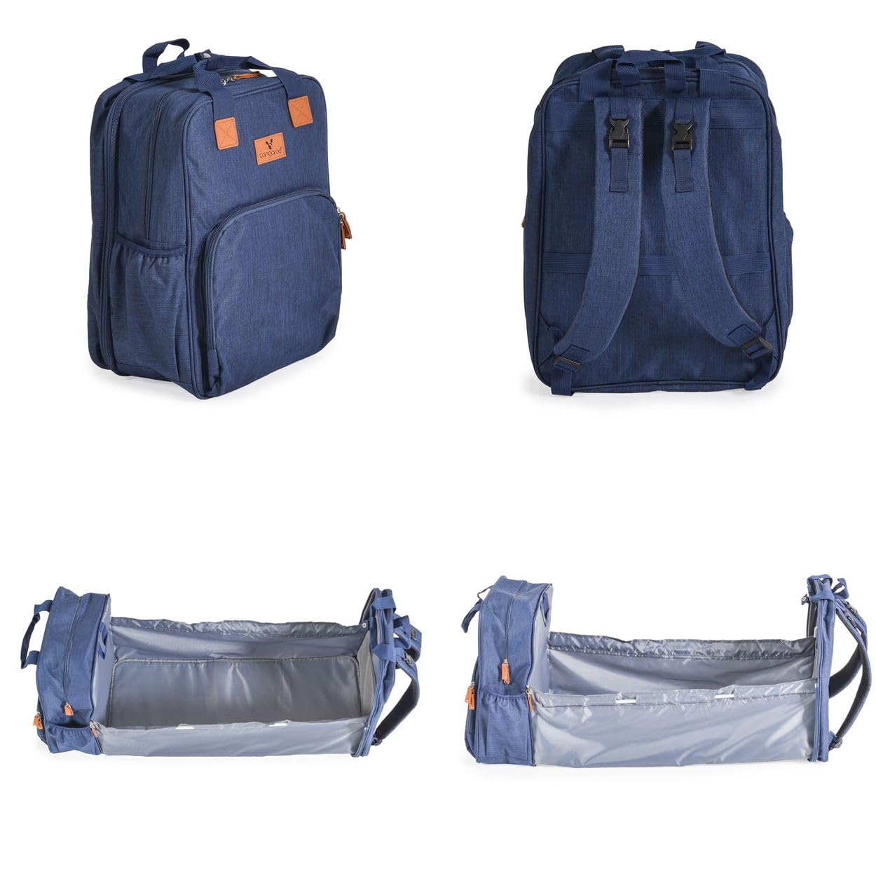 Cangaroo Kinderwagentasche Liana 2 in 1 Rucksack Babybett Reißverschluss Clips blau