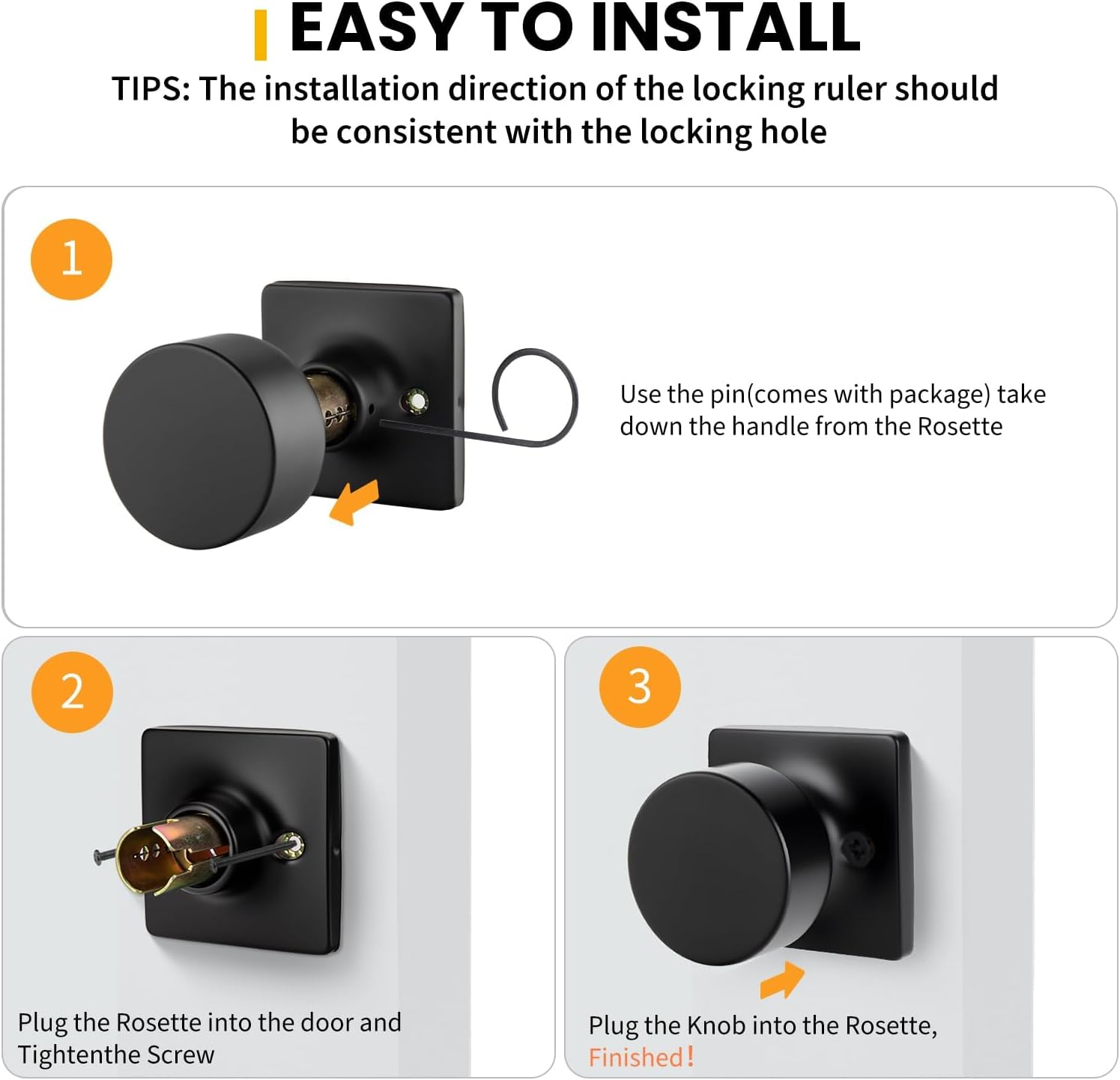 Goldenwarm Matte Black Dummy Door Knobs No-Function, Single-Side Black Door Knobs for Handle, Closet Door Knob Pull/Handle Function for Pantry/French Doors 3 Pack