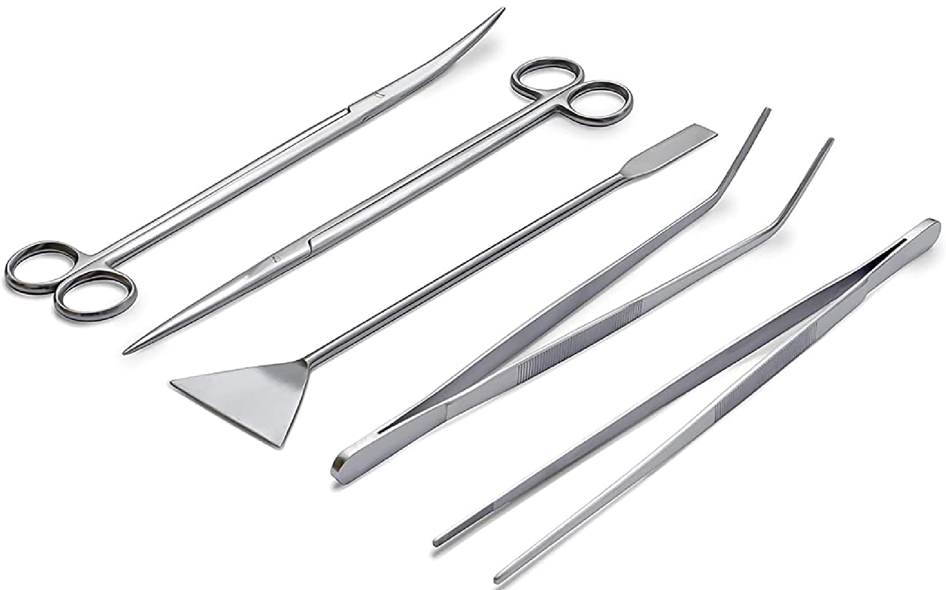 Innotech Kit di pulizia per acquario nero Aquascaping Set completo per terrario Strumenti per la cura in acciaio inossidabile (pinzette per piante, forbici per piante, spatola per ghiaia) (set da 5