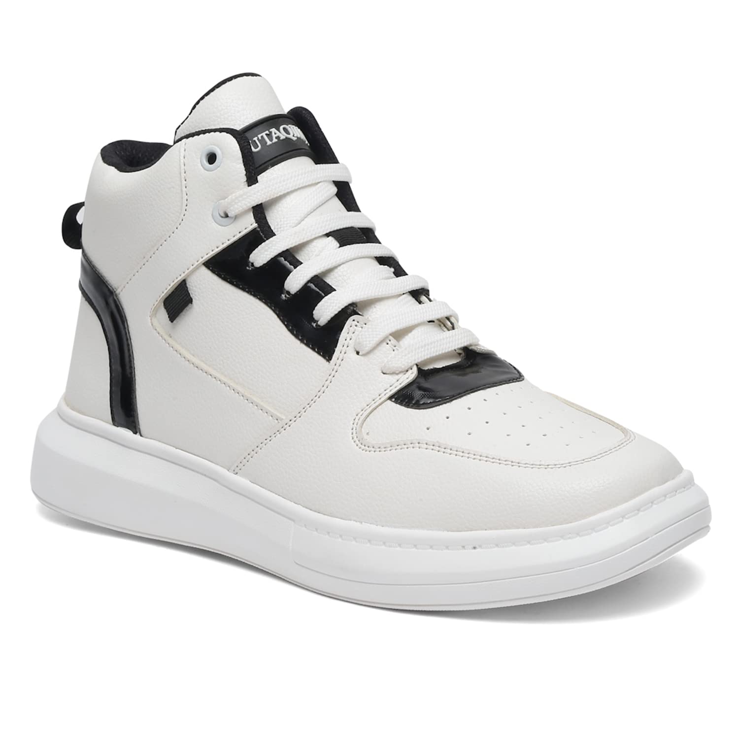 MUTAQINOTI Mens Sneaker Casual Style High Top Vegan Leather Shoes for Boys Ideal for Running Walking College Dancing (Snow White) (Size- 6 UK) (SNKSSWH) (B0BZCPBHT6) Amazon Price History, Amazon Price Tracker