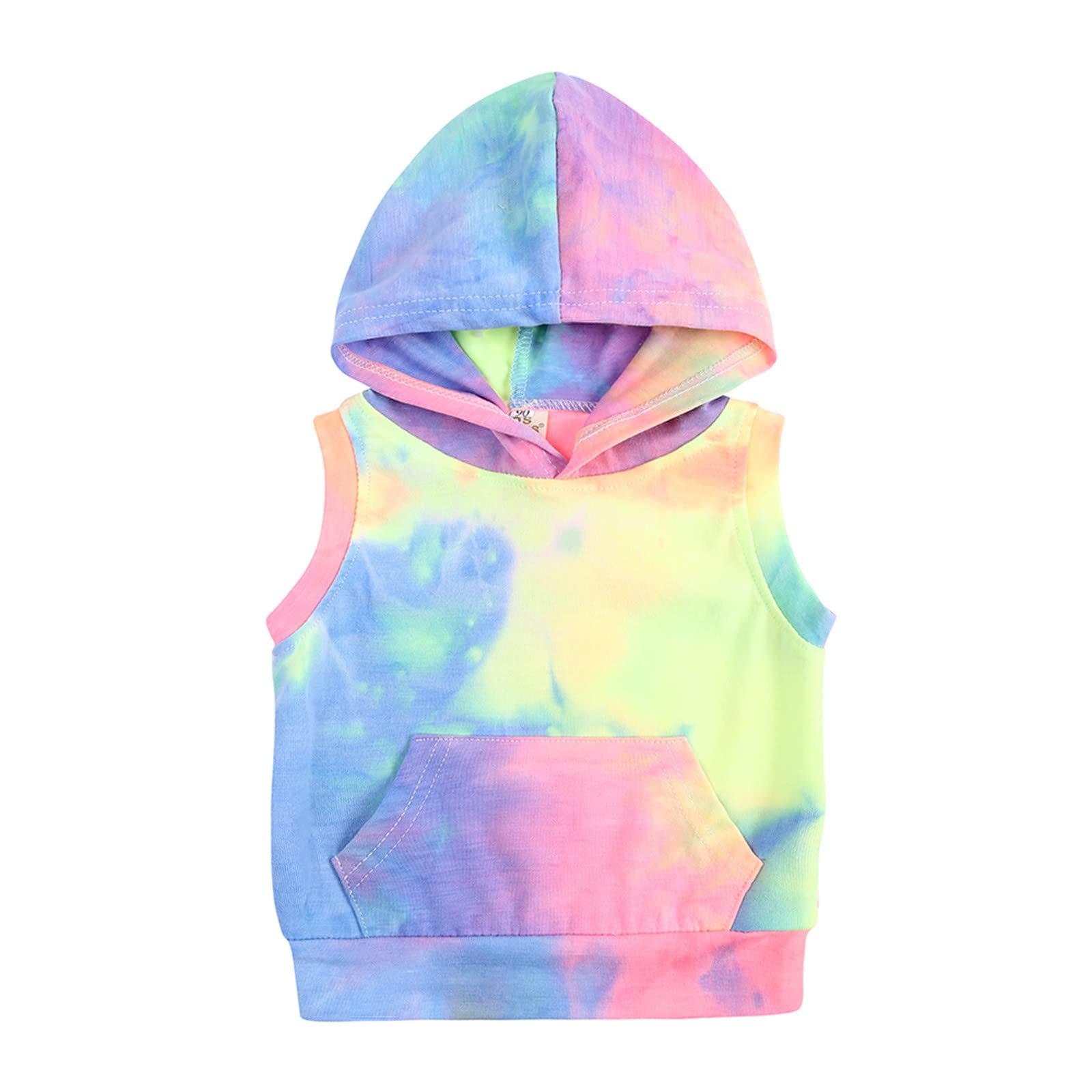 Kids Toddler Boy Girls Clothes Sports Casual Tie Dye Prints Sleeveless Hooked T Shirt Preemie (Yellow, 18-24 Months)