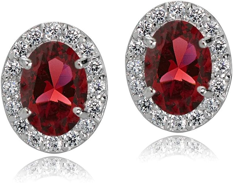 ICE GEMS Birthstone Stud Earrings for Women, 925 Sterling Silver Yellow Gold, Rose Gold Flashed, Oval Halo Birthstone Earrings with CZ Accents, Genuine/Created/Simulated Gemstone, 11mm x 9mm