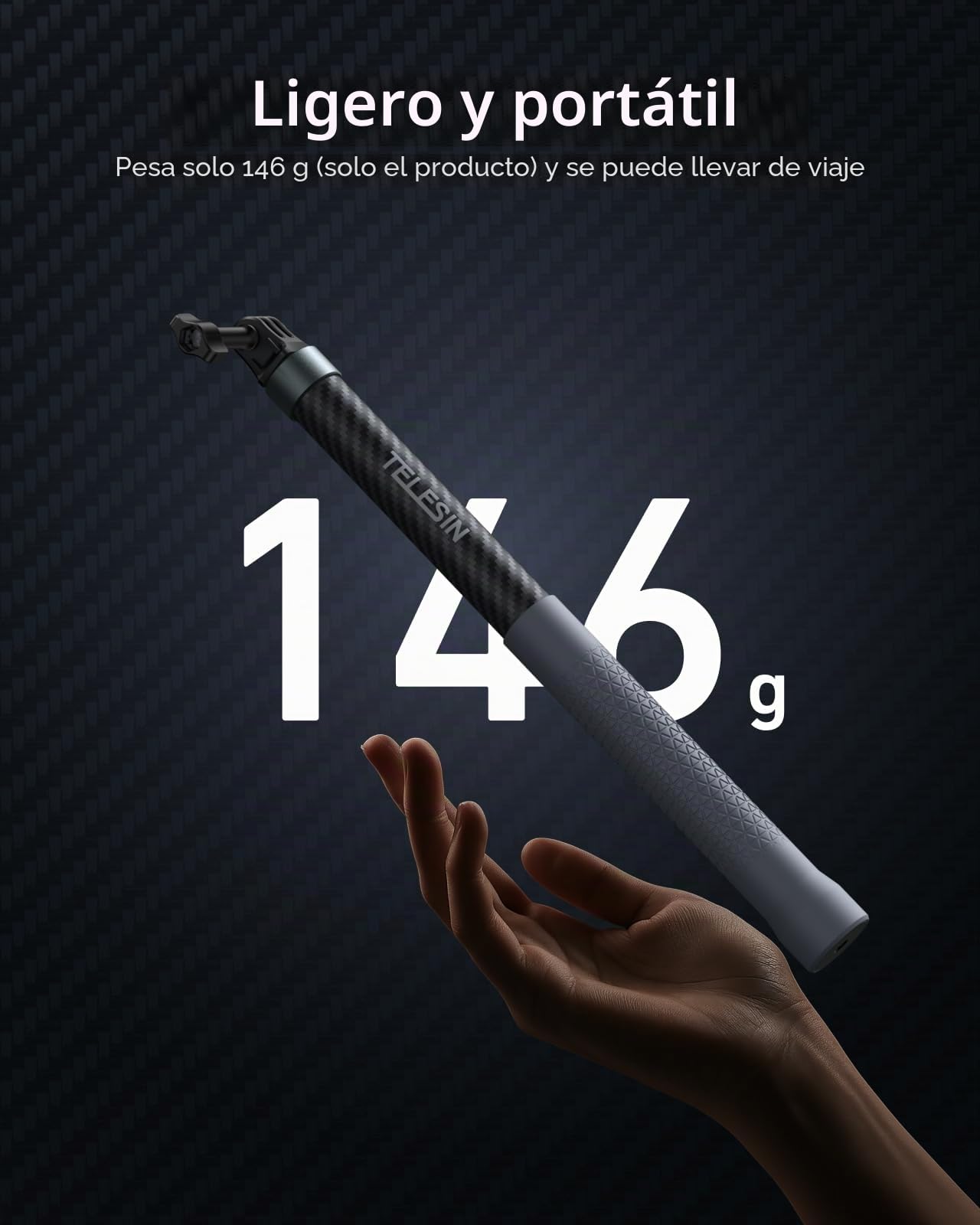TELESIN 120cm Selfie Stick con trípode para GoPro Insta360 dji, Monopod de Extensión de Fibra de Carbono Ligero para Go Pro Hero 13 12 11 10 9 8 MAX Insta360 dji Osmo 360 Action 6 5pro 4 3