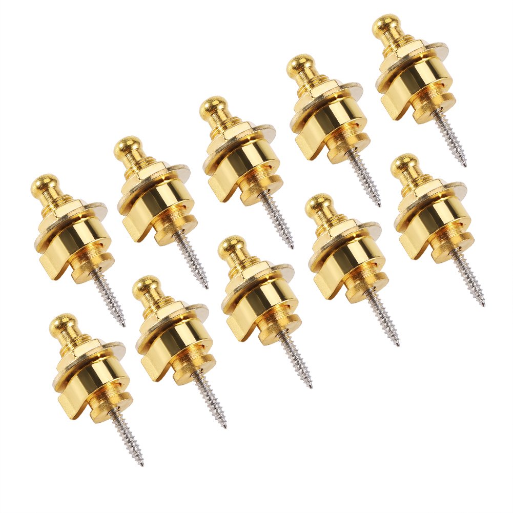 10Pcs Round Head Strap Locks and buttons Guitar Bass SchallerStyle Security Straplocks (Golden) strap lock w/button