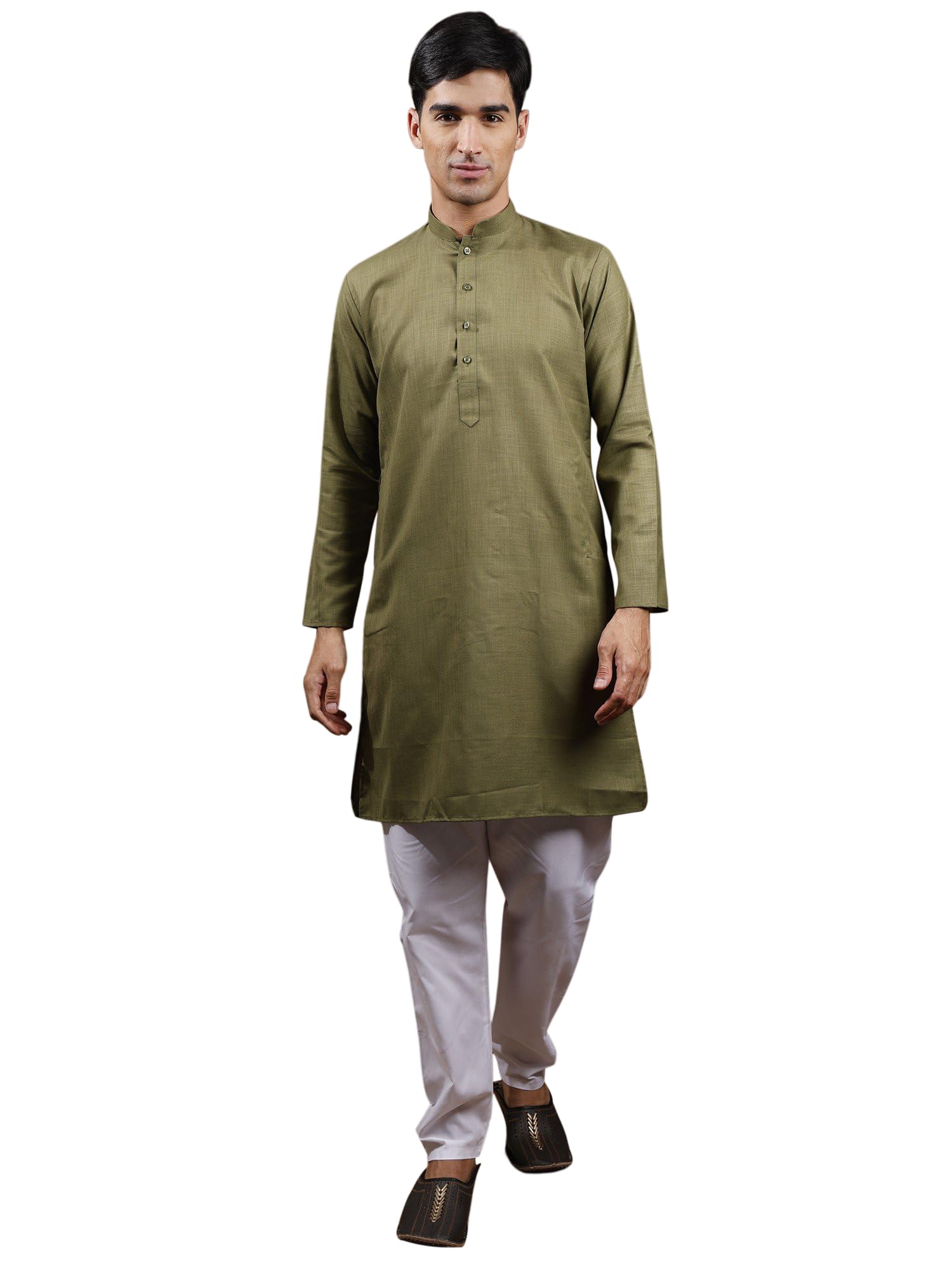 Pure Cotton Plain Casual Kurta with Elastic Waist White Pajama-image-48
