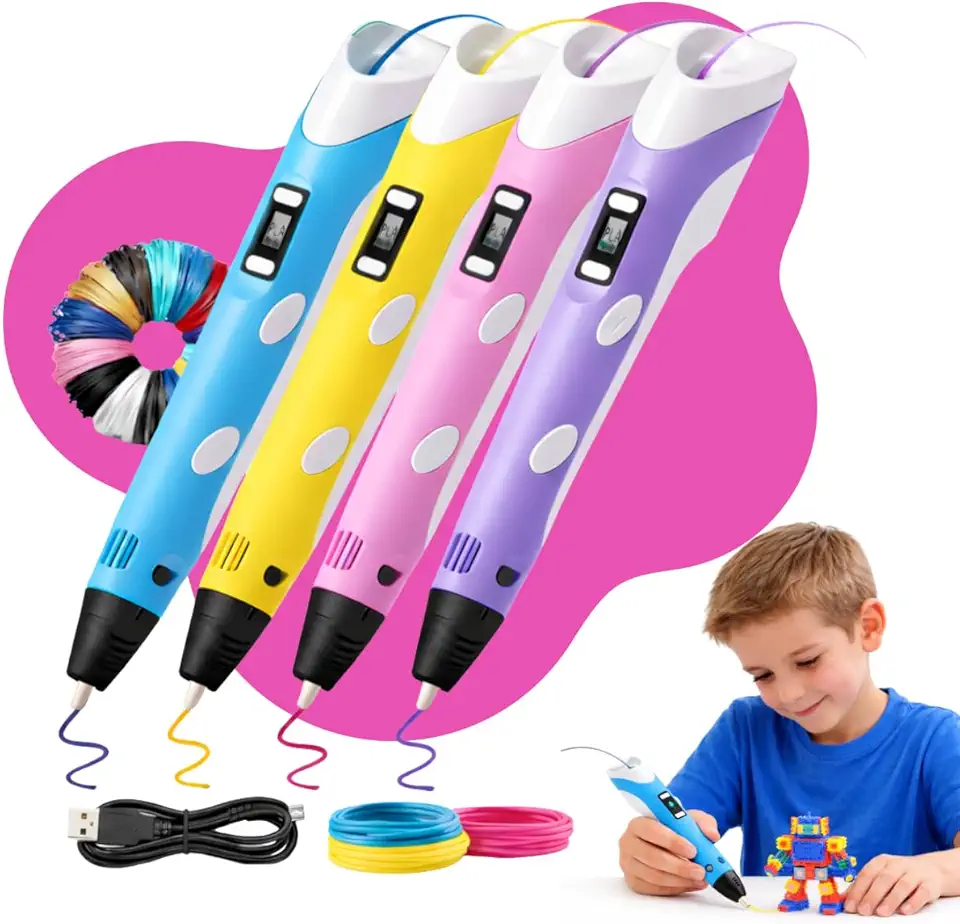 Caneta 3D Infantil Profissional com Refil USB Bivolt – Impressora 3D Portátil Fácil de Usar, Estimula Criatividade e Coordenação Motora (Amarelo)