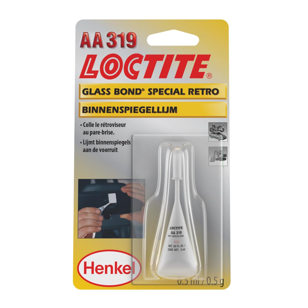 Loctite AA 319 Rear View Mirror Glue - Fast Performance Retro Glue - 1 x 1ml Tube Plus Activator Patch