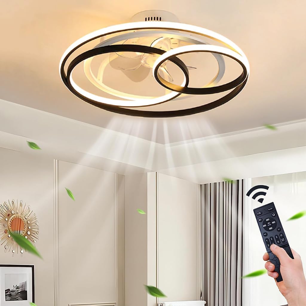 JINWELLFan Ceiling Light Creative Modern Ceiling Light LED Dimmable Ceiling Fan with Lighting and Remote Silent Nursery Bedroom Lamp Office Restaurant Lighting