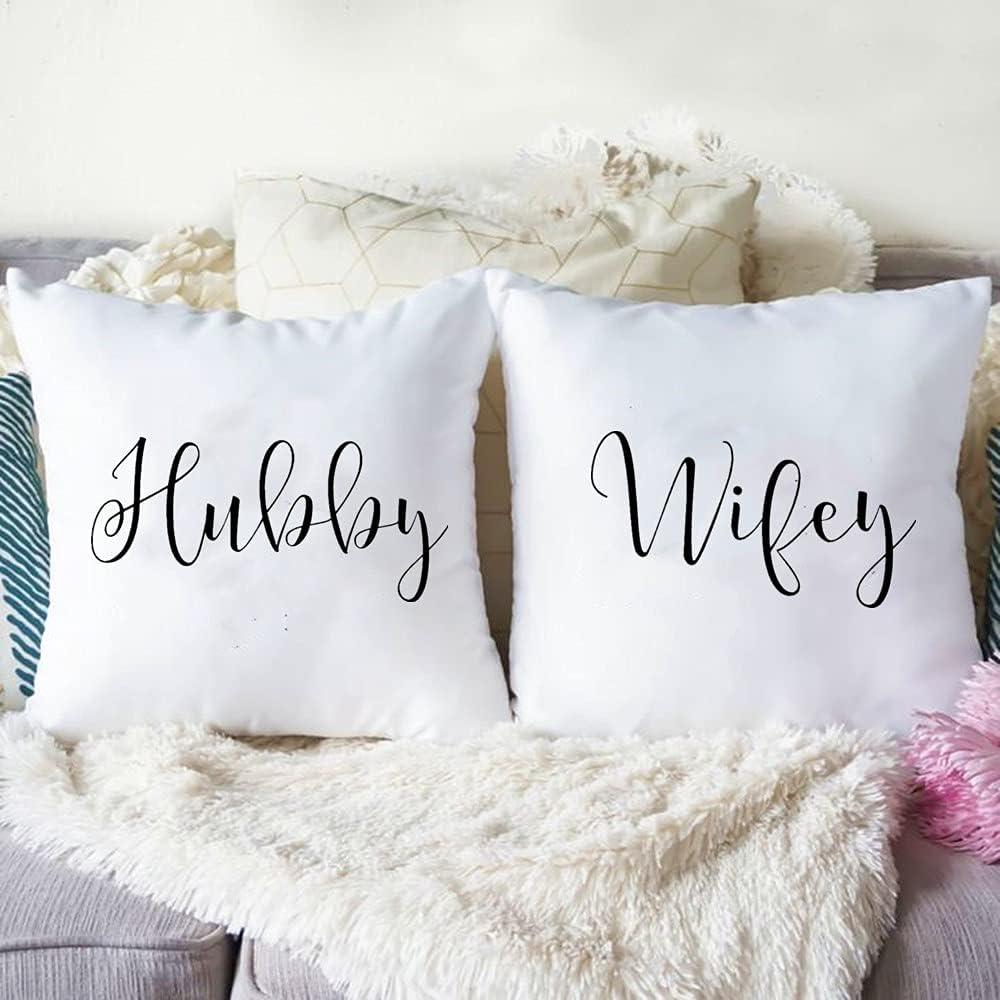 Hubby Wifey Pillows Hubby and Wifey Pillow Covers 18 x 18 Wedding Gifts for Couple Hubby and Wifey Gifts
