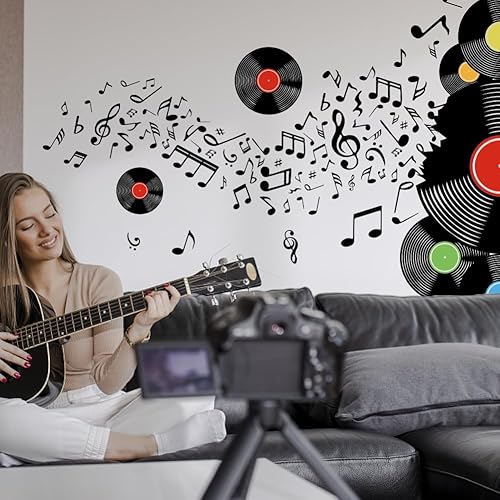 Miniatura 3 de SUPERDANT Calcomanías de pared para grabaciones, notación musical con discos de pared, calcomanías de vinilo de marca musical, arte de DJ, disfruta