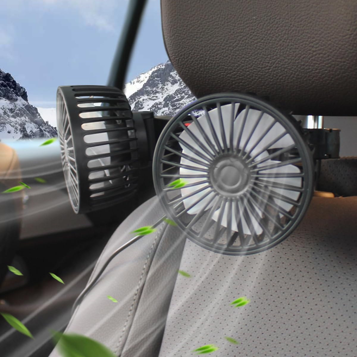 Dual-Head Car Fan with 3-Speed Settings 360° Rotation USB Fan for Car Quiet Operation Child-Safe Design Car Fan for Back Seat 12v/24 Fan for Rear Seat Passengers, Pets, Home, and Travel-image-46