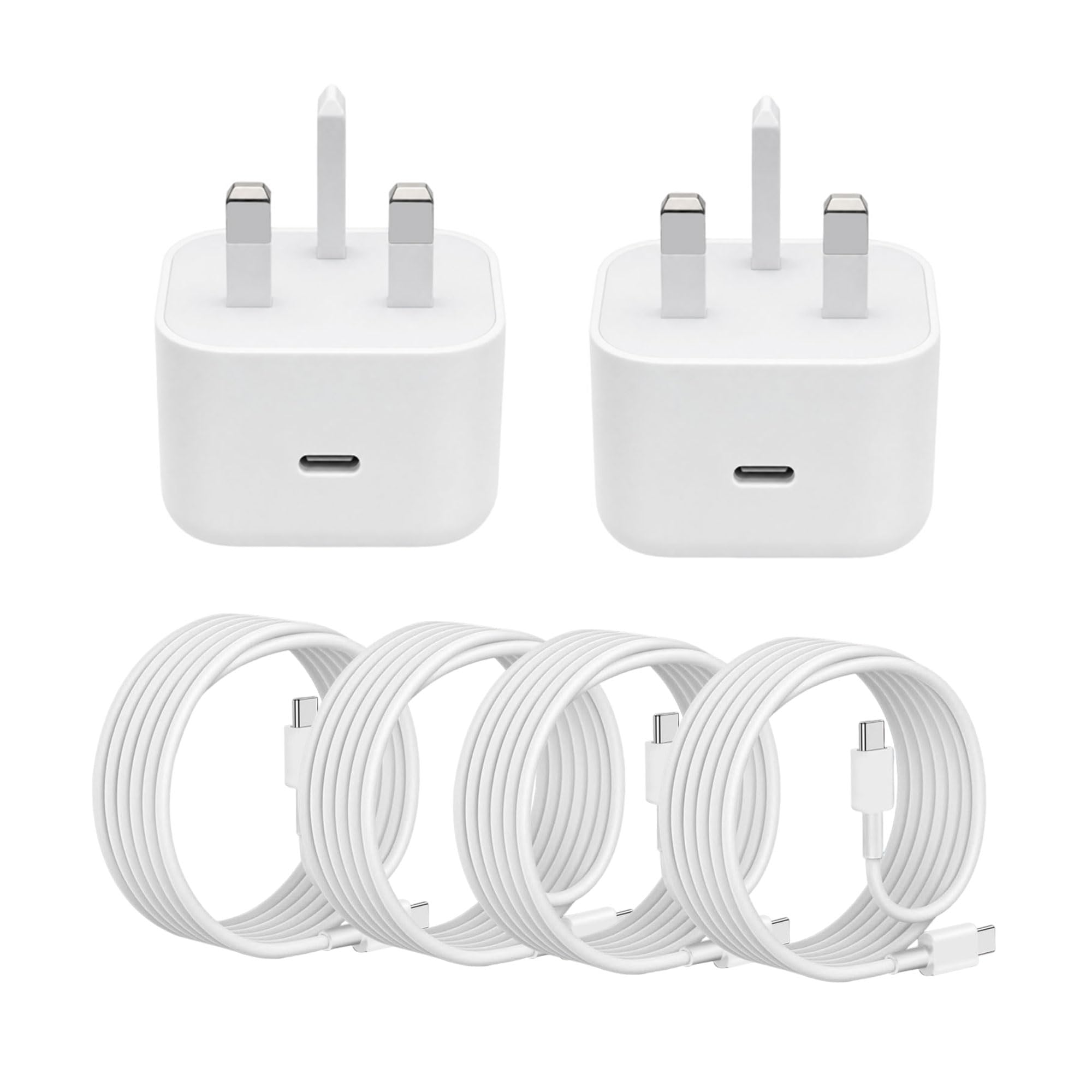 USB-C Charger 20W 2pack, lPhone 17 USBC Charger with Cable, 3 Pin UK Plug