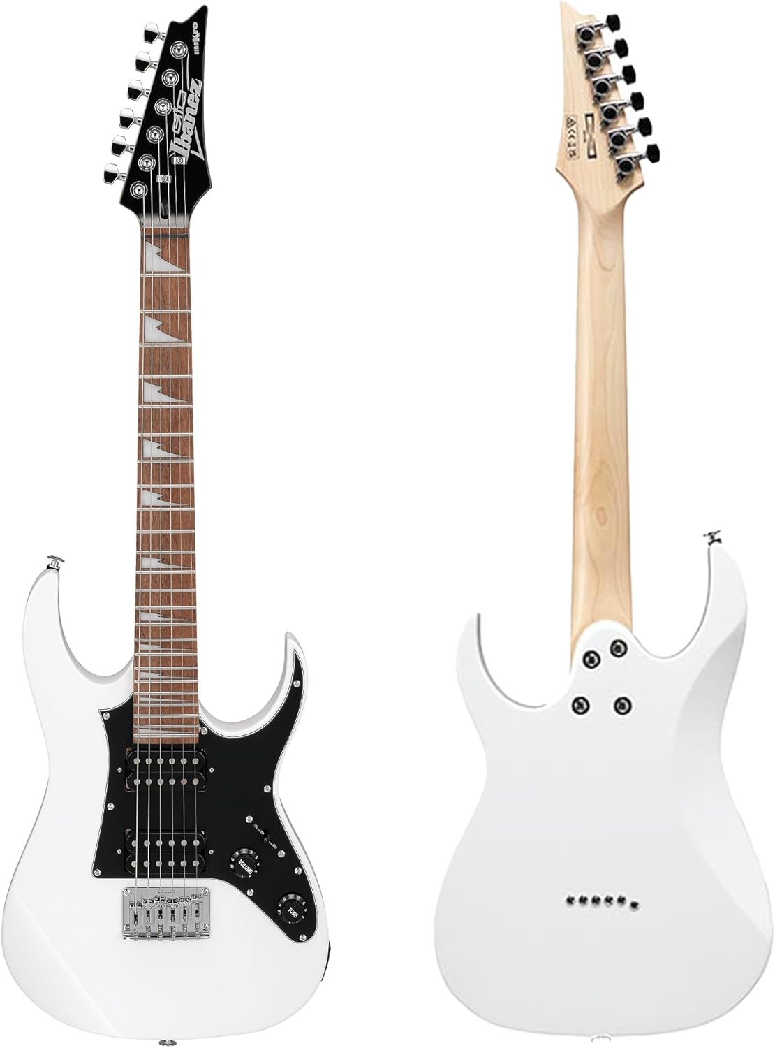 Ibanez GRGM21 RG Gio miKro Short-Scale Electric Guitar - White Bundle with Amplifier, Tuner, Instrument Cable, Picks, Austin Bazaar Instructional DVD, and Polishing Cloth