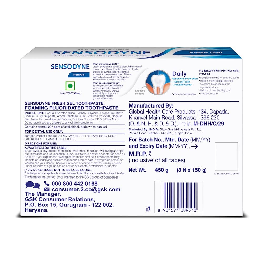Sensodyne Toothpaste Fresh Mint | Daily Sensitivity Relief Tooth Paste Pack of 1-150g | Dentist Recommended | Everyday Use Paste, Fresh Breath, Fights Tooth Decay, Maintain Healthy Gums