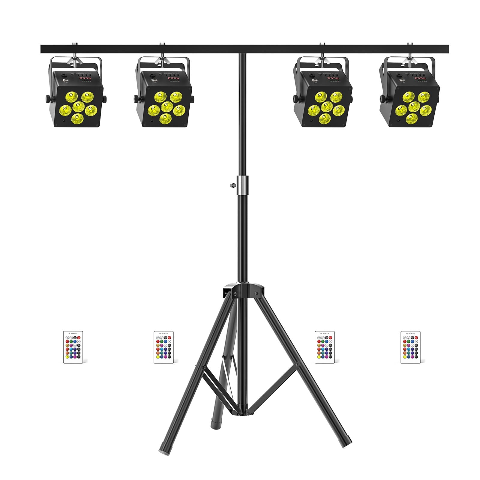 4er 60 W Akku LED Par Licht mit Lichtstativ und Fernbedienung, Wiederaufladbare 5200-mAh RGBWA+UV DMX Bühnenlicht mit Soundaktivierung DJ Uplights für disco Partys Hochzeiten Konzerte