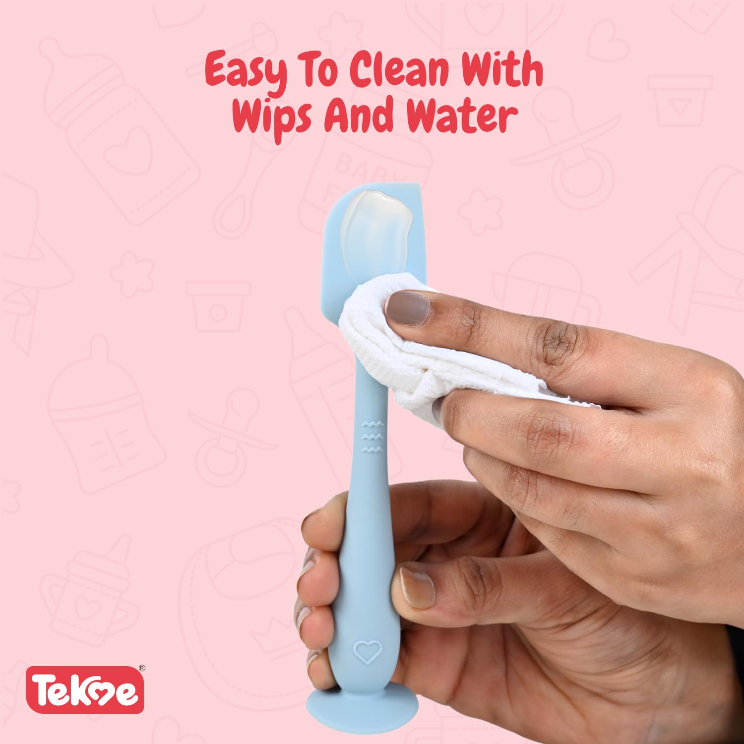 Tekme Silicone Baby Diaper Cream Spatula with Suction Cup Base, Diaper RashCream Applicator for Babies, Mess-Free Spatula for Rash Cream (Blue) - Image 3 thumbnail