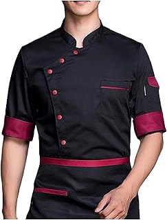 Chef Coat Men Shirts Chef Coat Women Chef Uniform Restaurant Kitchen Cooking Chef Coat Waiter Work Jackets Short Sleeve Professional Uniform Overalls Outfit (Color : A, Size : A(M))