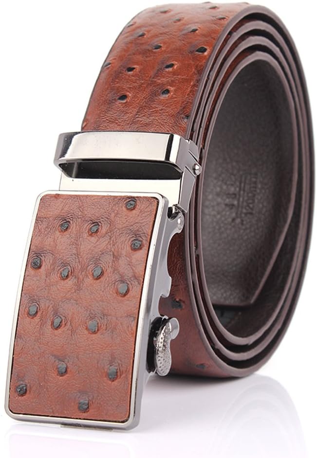 Men's Ostrich Skin Embossed Pattern Automatic Buckle Genuine Cow Leather Belts Ratchet Belt 35mm Wide 5 Color