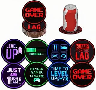 Posavasos Gamer, Pack de 8 con Estilo Retro Gaming, Accesorios Gaming para Escritorio, Posavasos Antideslizantes, Resistentes, Amantes de los Videojuegos