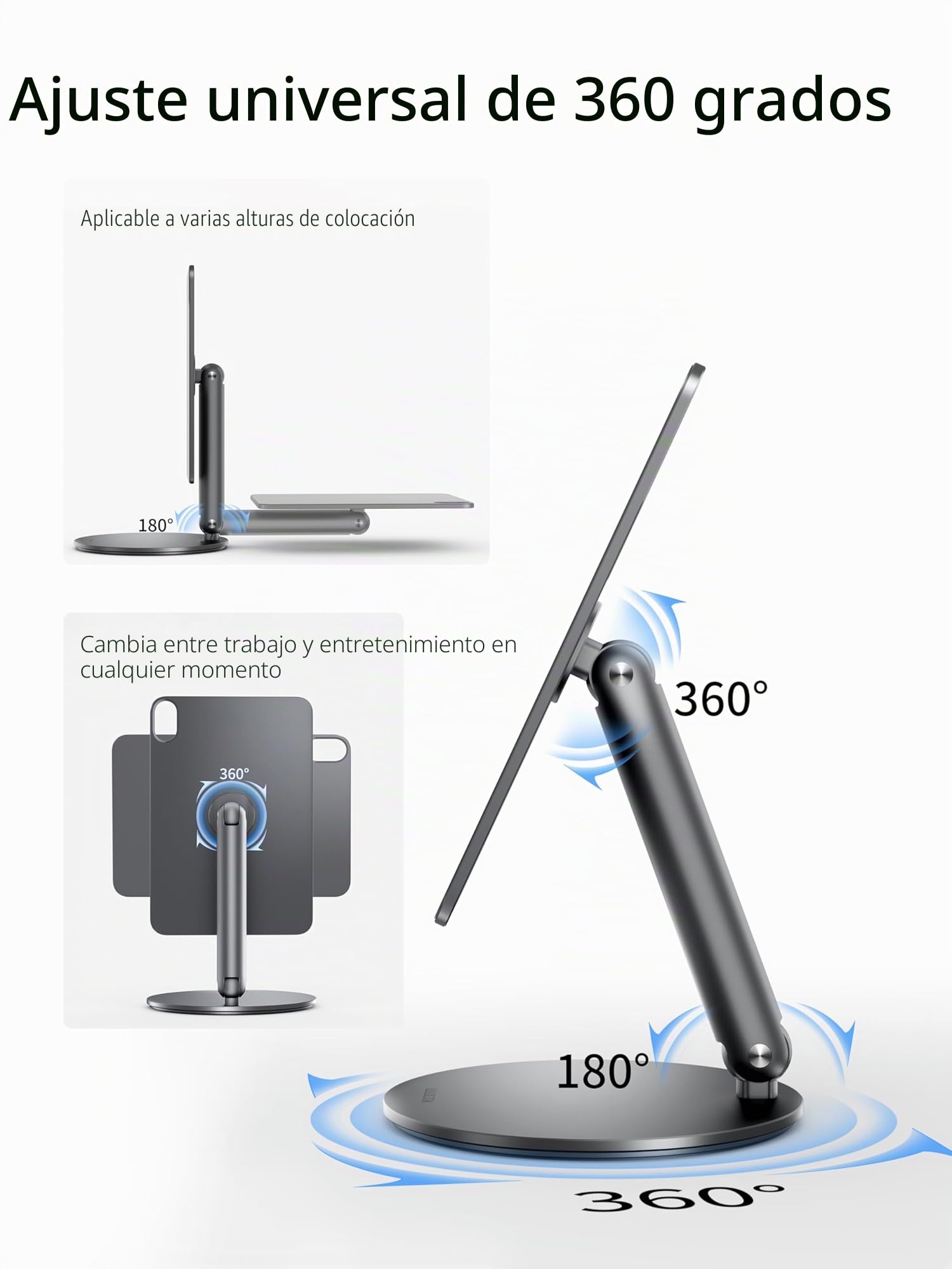 LULULOOK Soporte magnético para iPad mini 7 con base giratoria de 360°, soporte plegable de aluminio para Mini 6, soporte de escritorio para tablet para Apple iPad mini (A17 Pro) 2024/6 (8.3" 2021