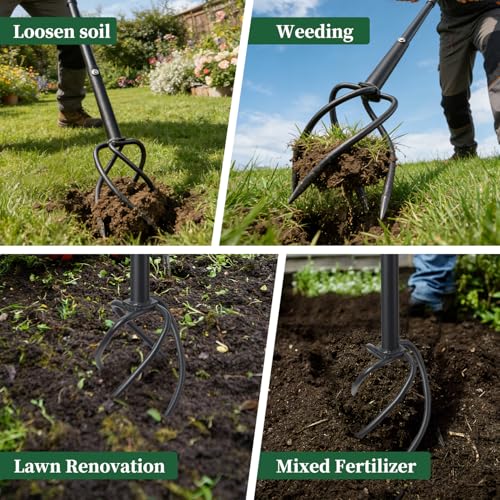 Cultivador manual para jardín BeBecome con 4 púas de acero miniatura 6