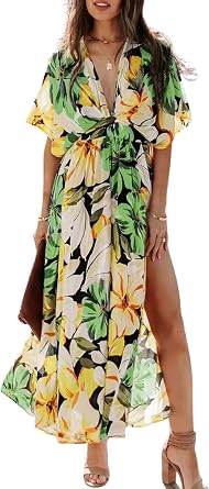 Womens V Neck Flutter Sleeve Boho Midi Dress Summer Wedding Guest Beach Party Long Dresses