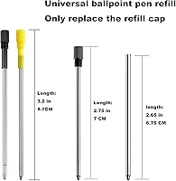 Vista 3 de MengRan 2.75'' Ballpoint Pen Refills,Standard D1 Ballpoint Pen Refill (Remove Black Hat),Metal Refill,Black Ink,(Pack of 10)