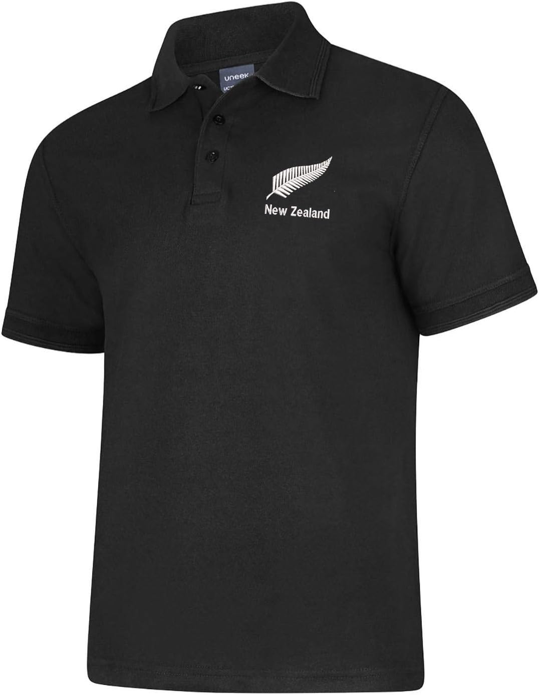 Uneek clothing New Zealand Embroidered Polo Shirt | Unisex Black | Rugby Football Kiwi Fan Gift | NZ Supporter Shirt | XS to 8XL
