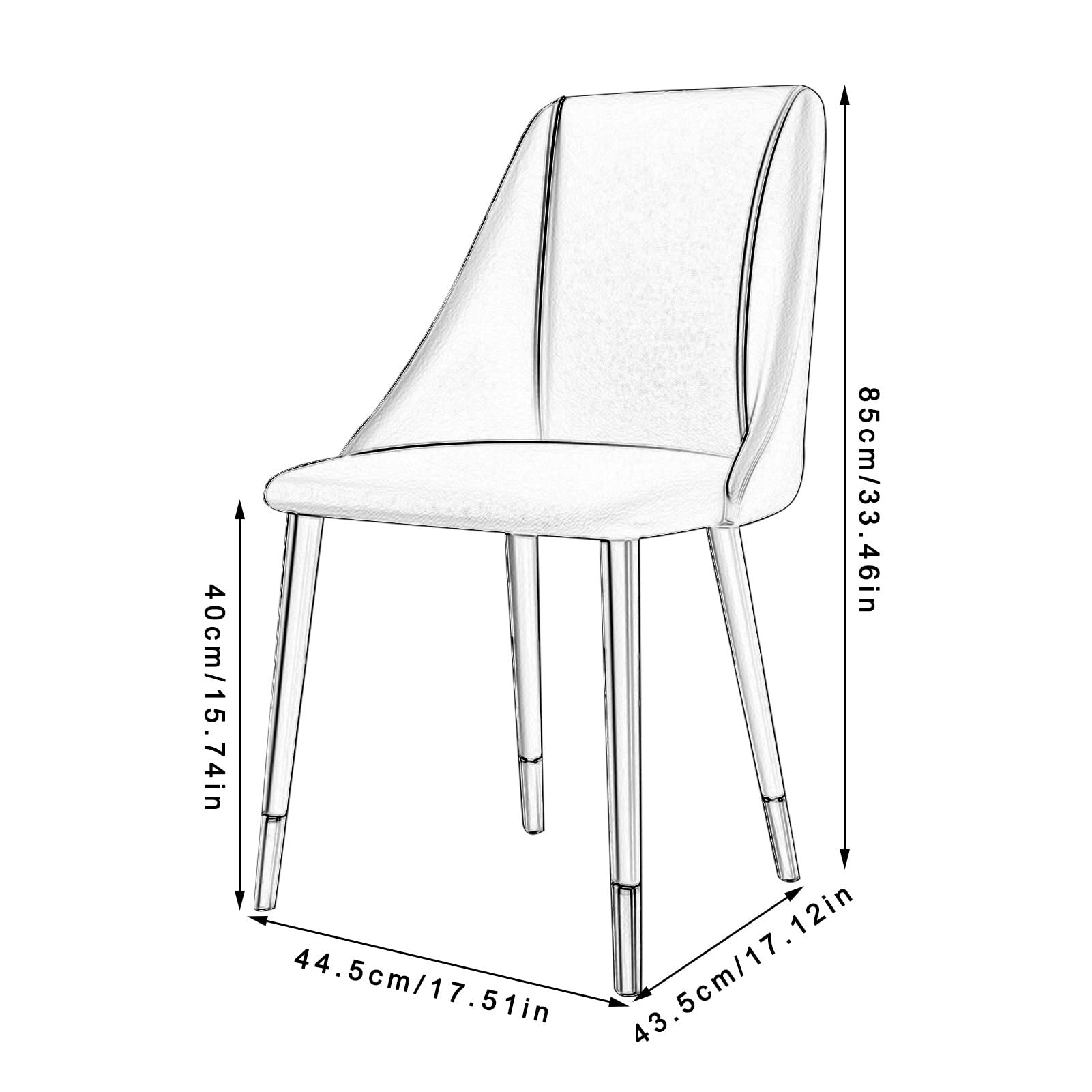 SJIALEN Modern Kitchen Chair Set of 2, Carbon Steel Frame Office Lounge Chairs Living Room Dining Room Chairs Leather Side Chair Kitchen Chair (Color : Blue, Size : 44x43x85cm)