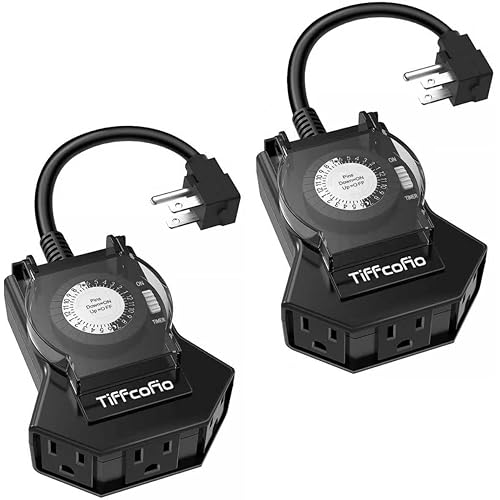 Outdoor Timer Outlet Waterproof, 24 Hour Mechanical Light Timer Outdoor, 2 Grounded Outlets for Home and Garden, 15A 1/2HP, Heavy Duty, ETL Listed (1 Pack) (2 Packs)