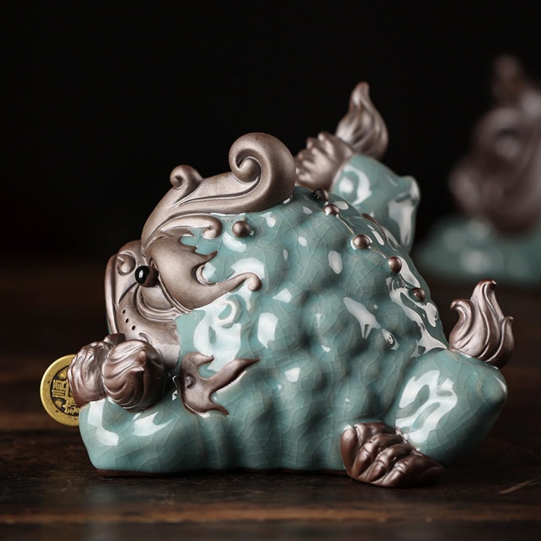 Lucky Golden Toad Tea Pet Ornaments Big Can Raise Three Legged Toad Ge Kiln Tea Tray Utensils Creative Furnishings Ornaments (A)