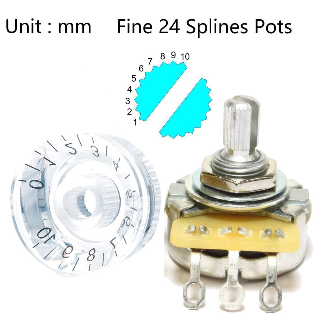 harpfeas 4PCS Imperial Inch Size LP Guitar Speed Dial Knobs 24 Fine Splines Control Knobs for USA Les Paul/CTS Pots (Transparent)