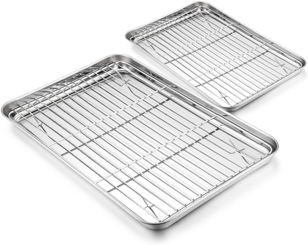 Baking Tray with Rack Set 4 Pack (2 Trays+2 Racks), HaWare Stainless