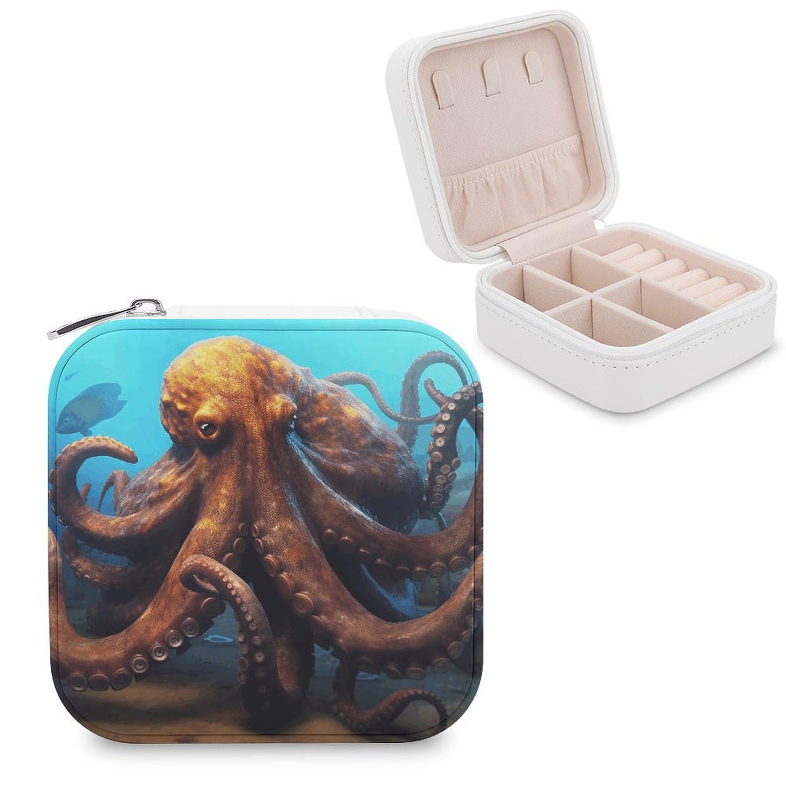 FekiLoot Huge Octopus Jewelry Case Personalized Leather Jewelry Box Mini Travel Jewelry Case Small Portable Jewelry Organizer for Ring Earrings Necklace Bracelet
