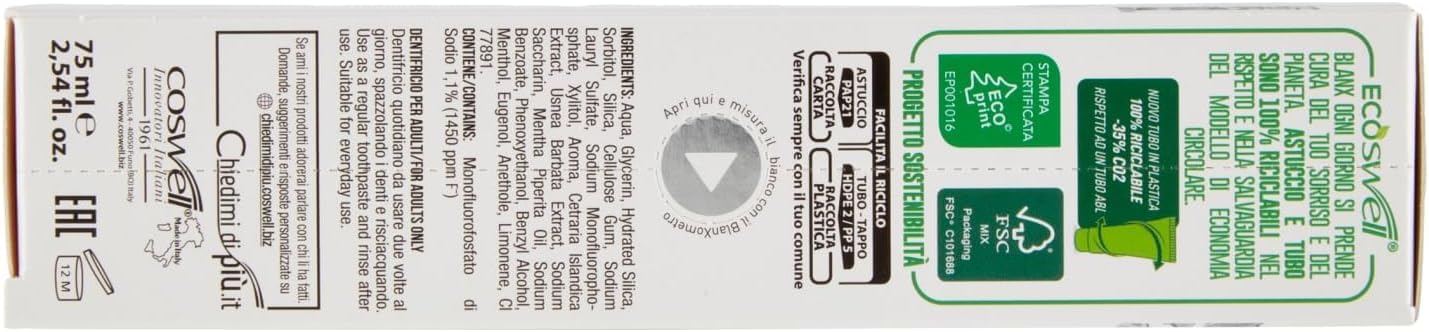Blanx Dentifricio Sbiancante, dentifricio sbiancante con lichene naturale, contro placca e macchie, dentifricio per rafforzare lo smalto dei denti da 75 ml + portachiavi Beni Culinari