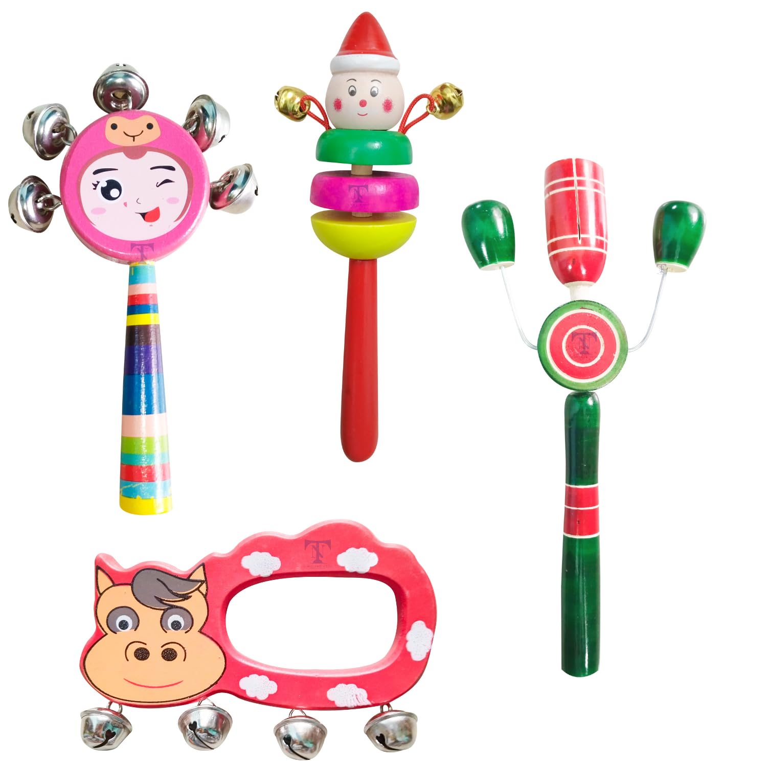 Colourful Wooden Baby Rattle Toy - Hand Crafted Rattle Set for Kids - Musical Toy for Newly Born (Pack of 4) face, 2 Bell, Hand, TIK Small (B0C9GN9RG3) Amazon Price History, Amazon Price Tracker