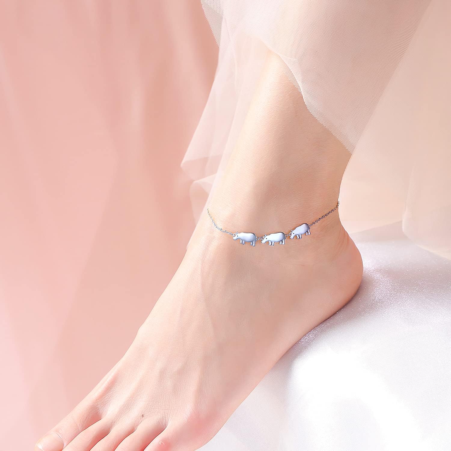DAOCHONG S925 Sterling Silver Cute Animals Foot Charm Boho Beach Anklets Bracelet for Women Adjustable 9 to 10.5 inches
