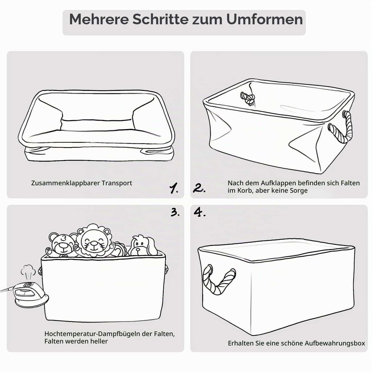 Mangata Aufbewahrungsbox,(33x38x33cm) Aufbewahrungskorb Stoff, Boxen zum Organisieren von Kleidung und Spielzeug für Schrank, Regal(Hellbeige/Weiß, 4er Pack)
