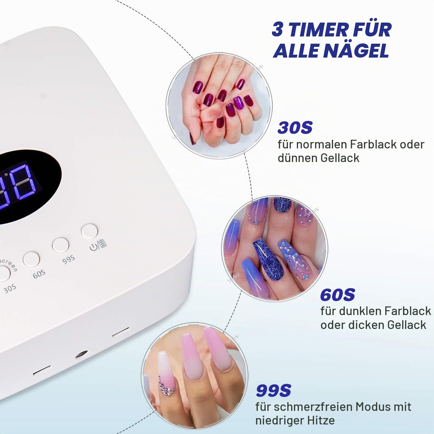 AZ GOGO 72W Nageltrockner LED UV Lampe für Gelnägel, Professionelle UV Nagellampe mit 30/60/99s Timer, Infrarot Sensor, LCD Display, Auto-Sensor, Geeignet für alle Gel, Wiederaufladbare & Tragbare