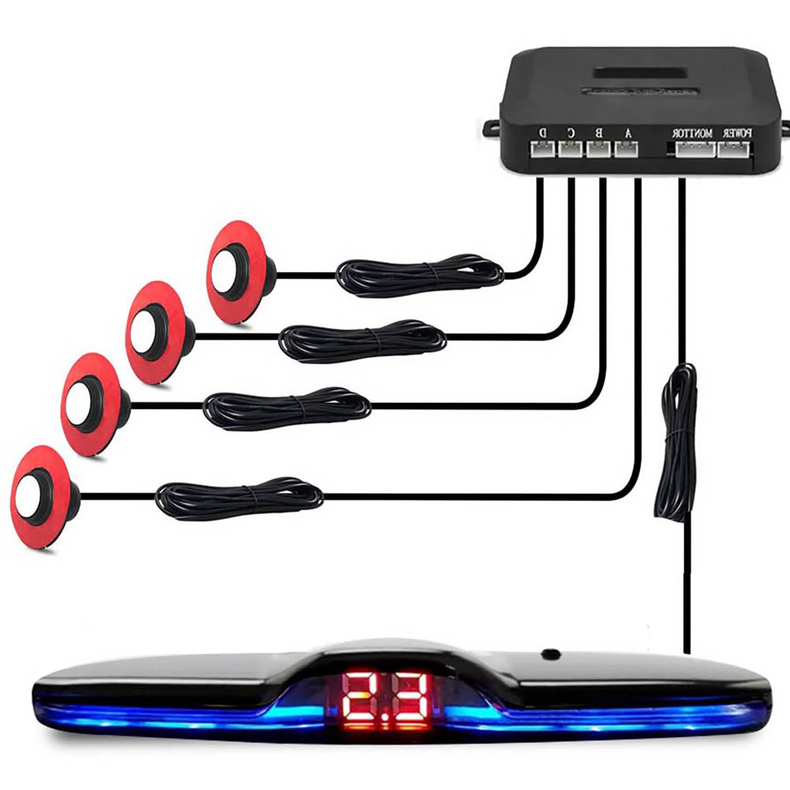 ELSNU Car Parktronic Parking Built-in Plane Sensors Rear Reversing Radars System with 4 Sensors LED Light Distance Display Warning Buzzer Distance Detection