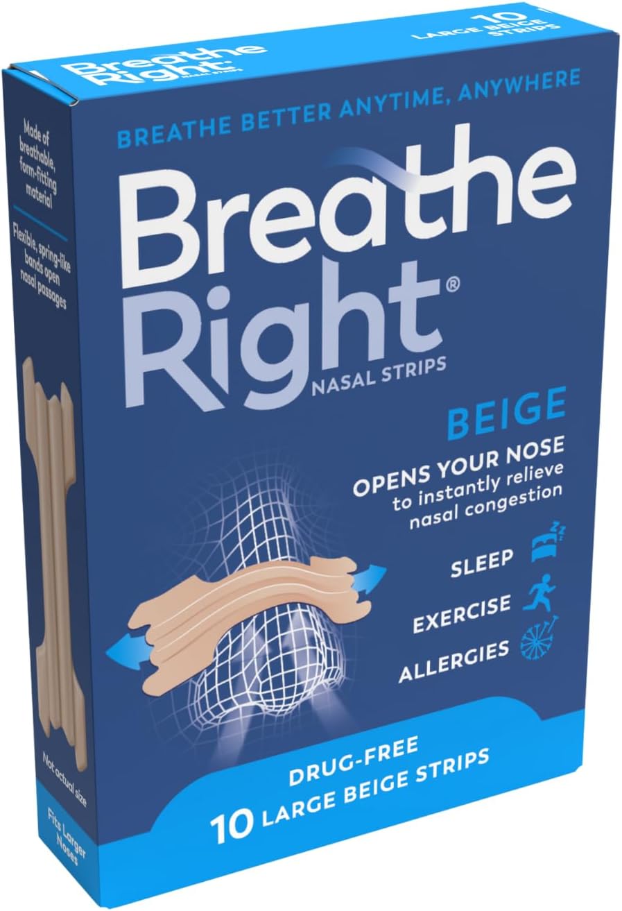 Original Tan, Beige Large 10 Pieces, Nasal Strips for Snoring, Nose Strips for Breathing, Blocked Nose Relief, Drug-free Snoring Aid for Men and Women, Packaging may vary
