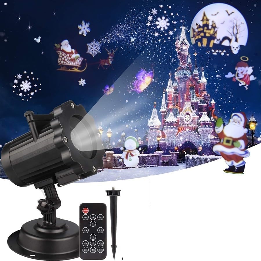 Proyector de Navidad, efecto animado, luz de escenario, 12 patrones, IP65, para interior y exterior, Halloween, Navidad, decoración exterior
