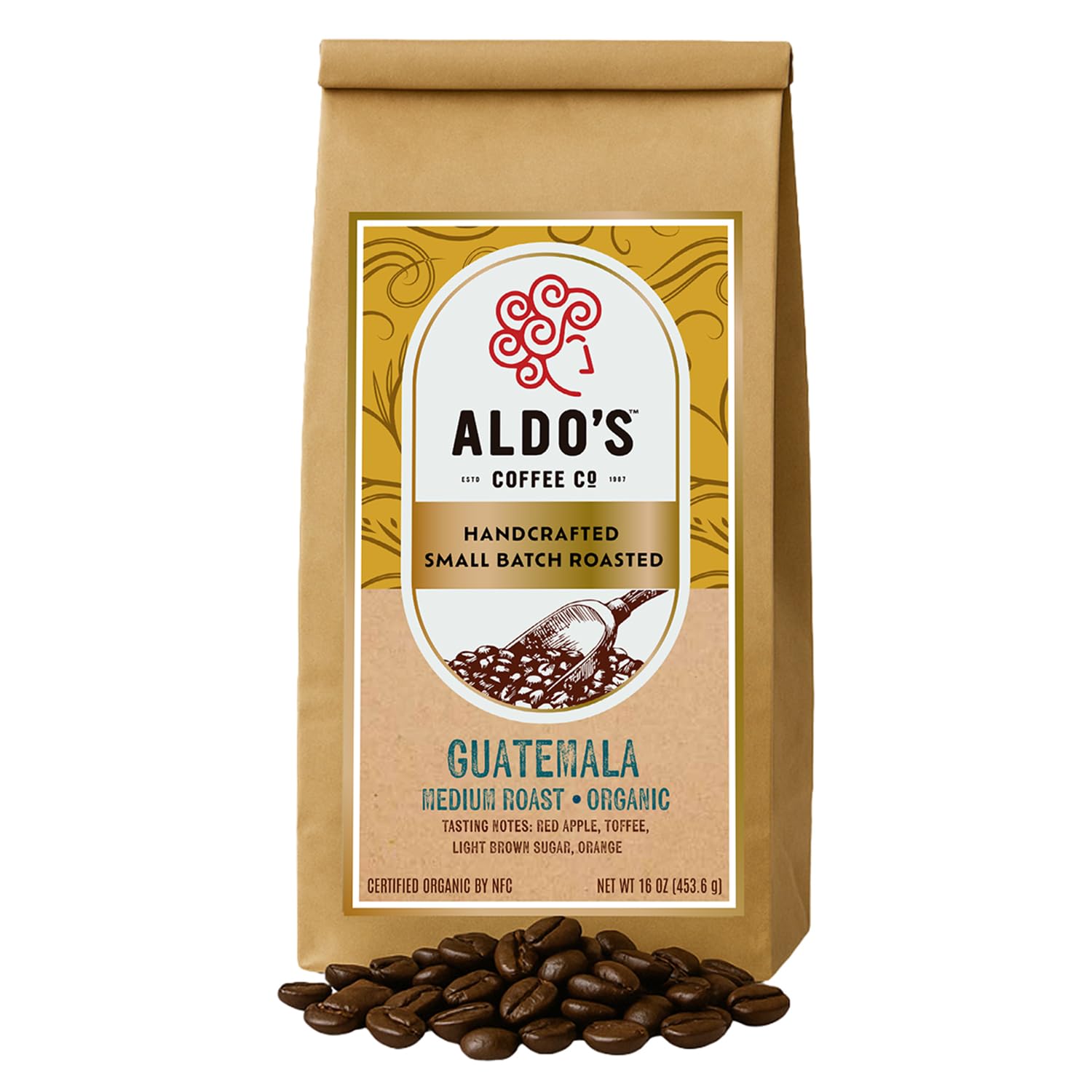 Aldo’s Coffee Company Guatemala Single Origin Whole Bean Coffee, Organic Medium Roast, 100% Arabica Beans from Guatemala, 16 oz