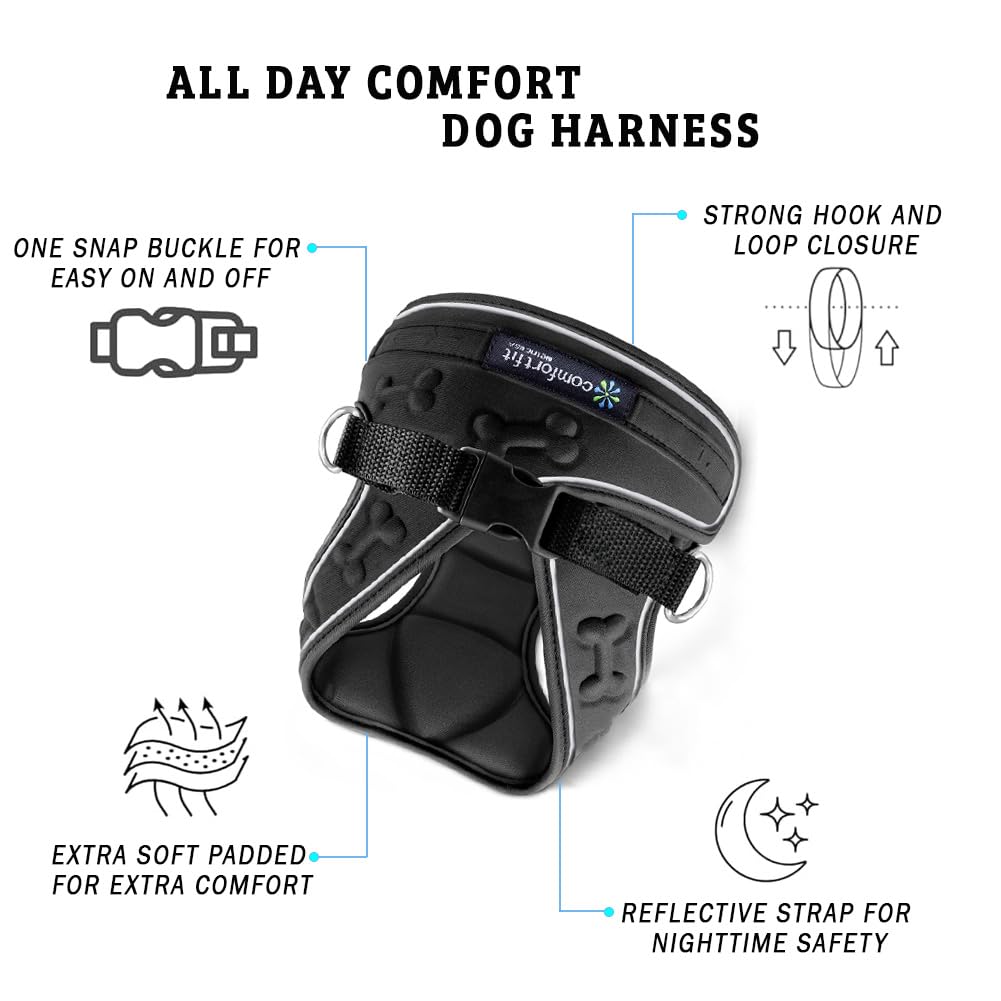 ● Sin tirones, para Perros pequeños, fácil de Poner y Quitar, Suave Acolchado Interior y Exterior, para un Perro cómodo y cómodo, Talla XS, Negro con Tiras Reflectantes