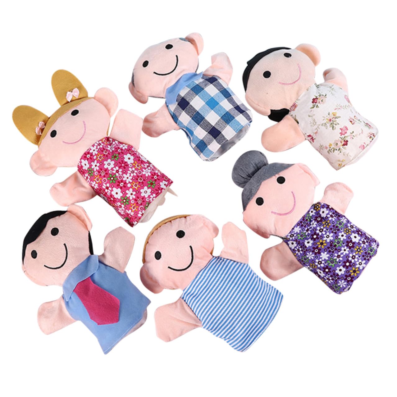 Lot de 6 Grandes Marionnettes à Main en Coton PP Jouets d'Éveil Interactifs pour Jeu de Rôle Familial et Raconter des Histoires Adaptées aux Garçon et Filles et Adultes
