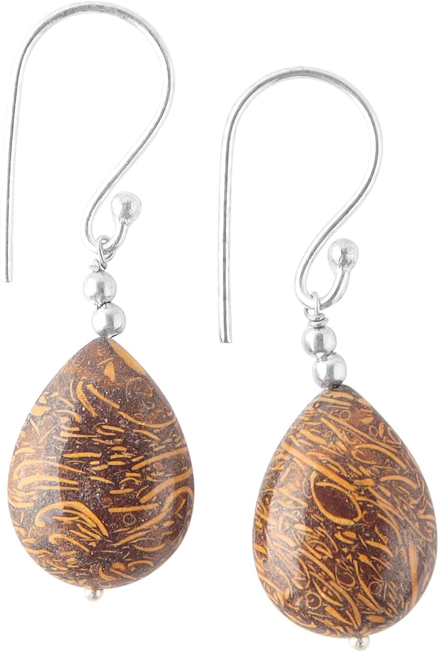 GenericNatural Mariam Jasper Pear Cabochon Gemstone Drop Dangle Earrings, Silver Plated, Gemstone Dainty Women Jewelry for Her Teens Girls Handmade Birthstone Healing Charka Crystal Christmas Day
