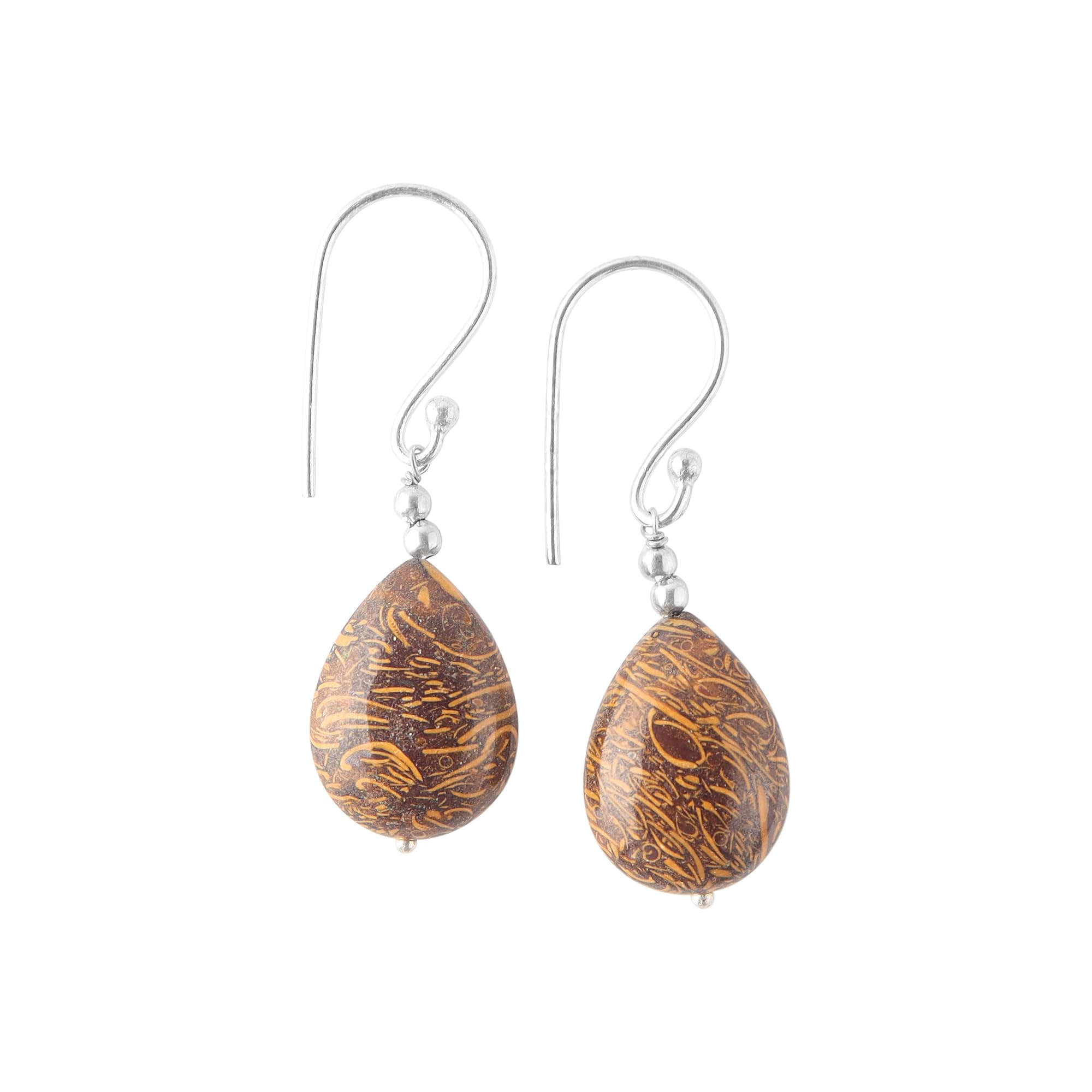 GenericNatural Mariam Jasper Pear Cabochon Gemstone Drop Dangle Earrings, Silver Plated, Gemstone Dainty Women Jewelry for Her Teens Girls Handmade Birthstone Healing Charka Crystal Christmas Day