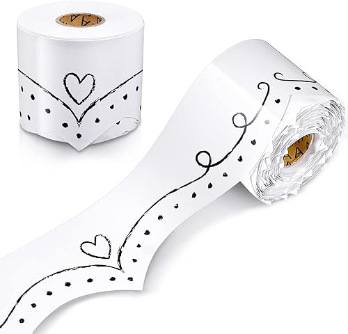 Miniatura 1 de Bordes blancos de 69 pies para el aula, garabatos y puntos, bordes de tablón de anuncios, blanco y negro, papel enrollado para profesores, borde