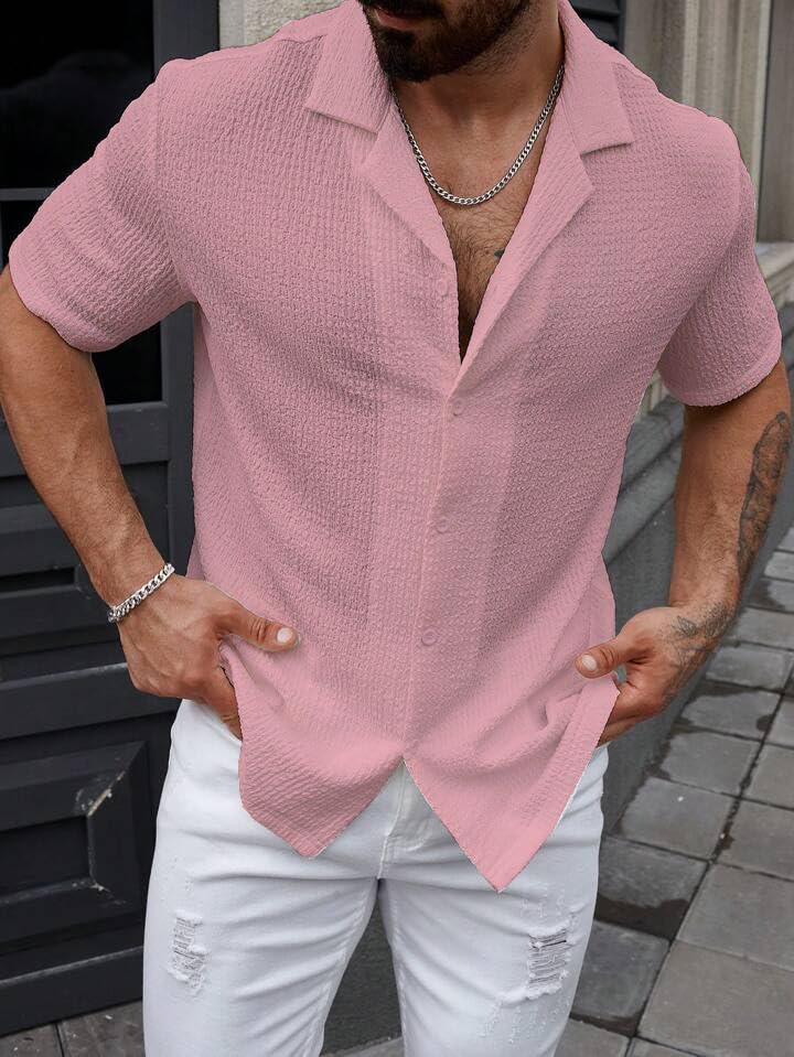 Image of COMBRAIDED Men's Regular Fit Cotton Blend Shirts | Half Sleeve Solid Pattern | Casual Wear for Everyday Style